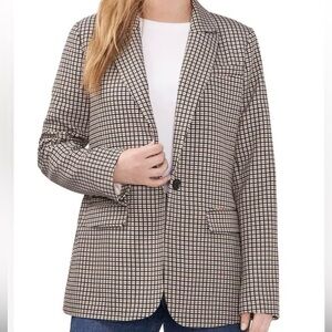 Vince‎ Camuto Plaid One Button Lined Blazer Faux Pockets Lightweight